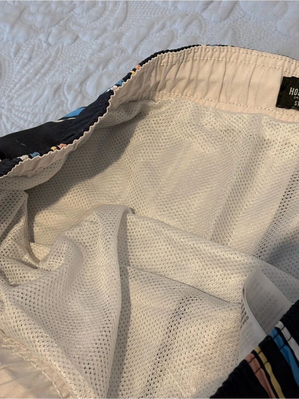 Hollister Black Swim Trunks with Blue, Yellow & Orange Stripes